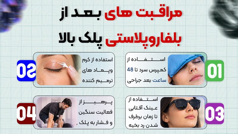 مراقبتهای قبل و بعد از بلفاروپلاستی پلک بالا 2 لیست کامل مراقبتهای بعد از بلفاروپلاستی