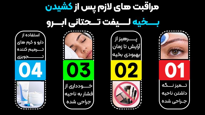 مراقبتهای لیفت تحتانی ابرو بعد از کشیدن بخیه 1 مراقبتهای لازم پس از کشیدن بخیه لیفت تحتانی ابرو